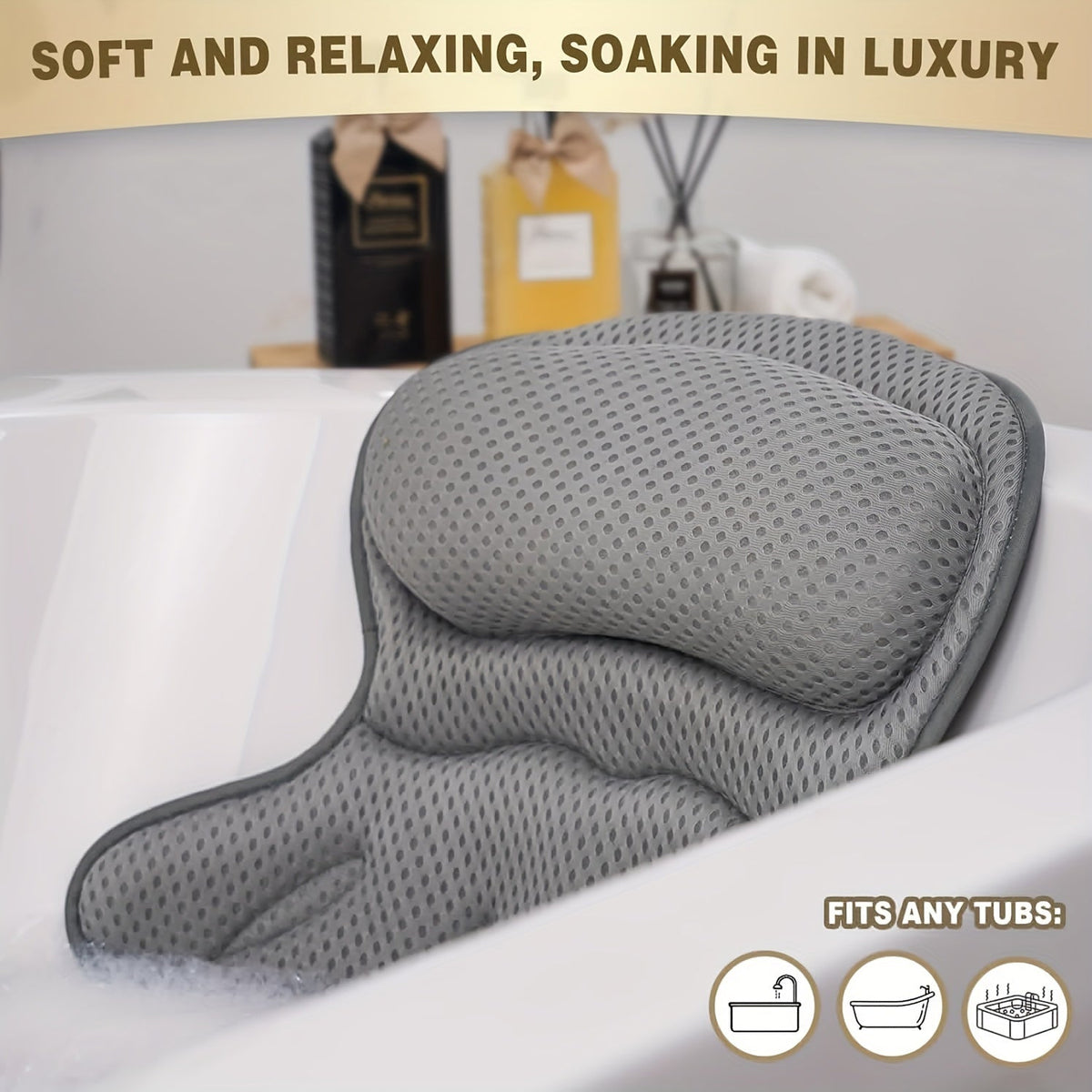 LuxieSpa 4D Luxury Bath Pillow – Breathable Neck & Back Support for Ultimate Relaxation