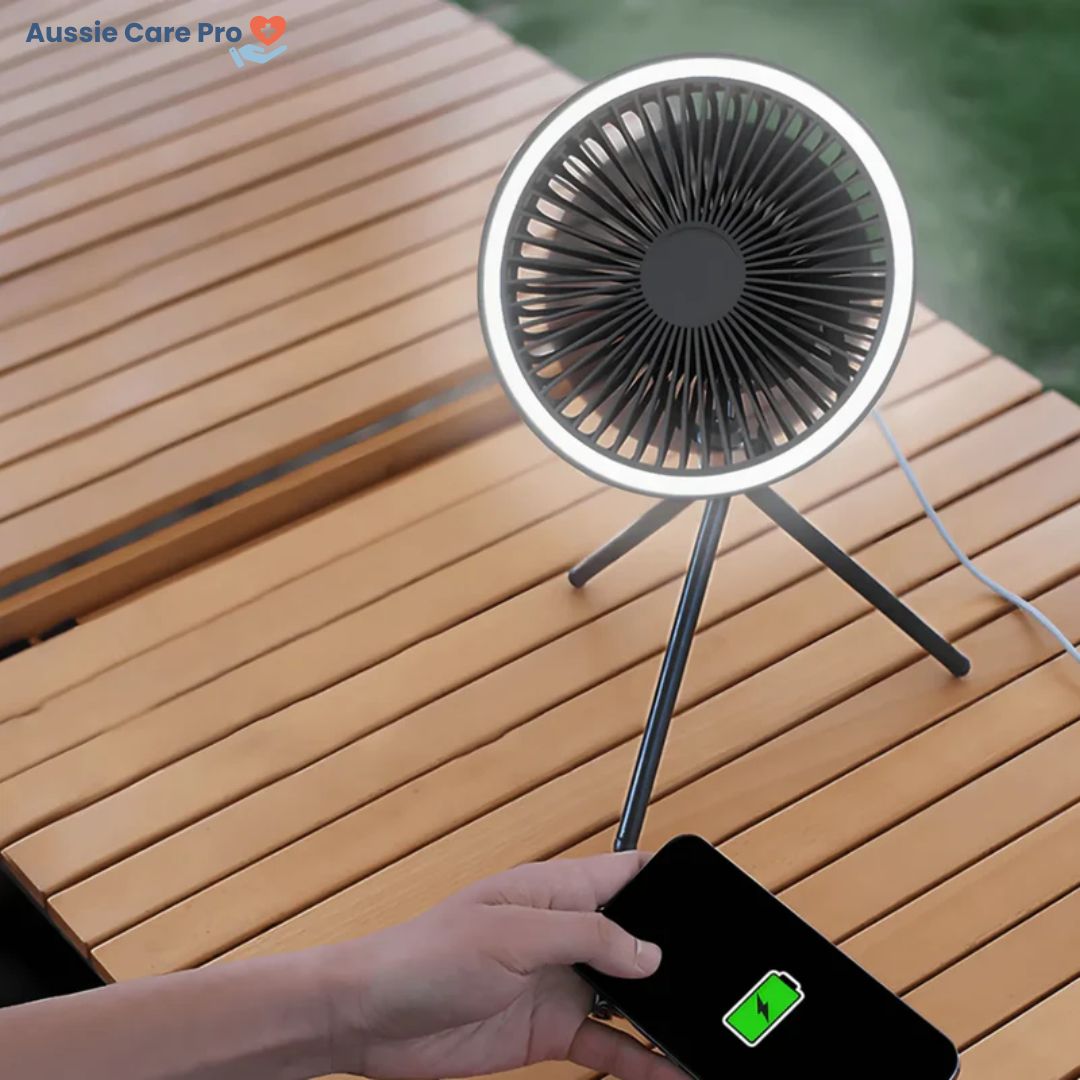 Rechargeable Camping Fan with LED Light & Powerbank