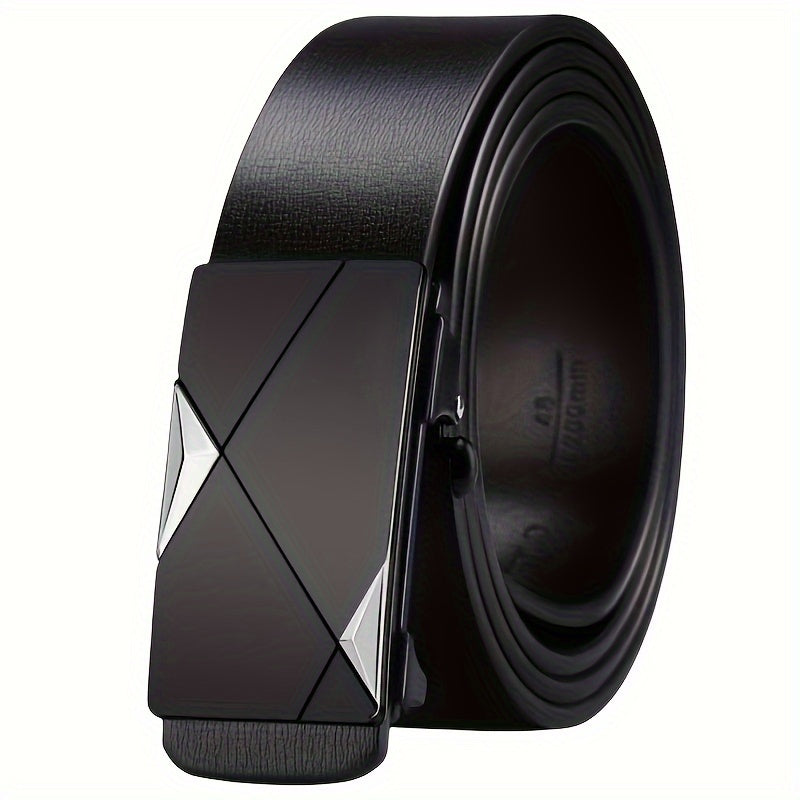 Men’s Genuine Leather Belt with Automatic Buckle – Classic Adjustable Cowhide Waist Belt