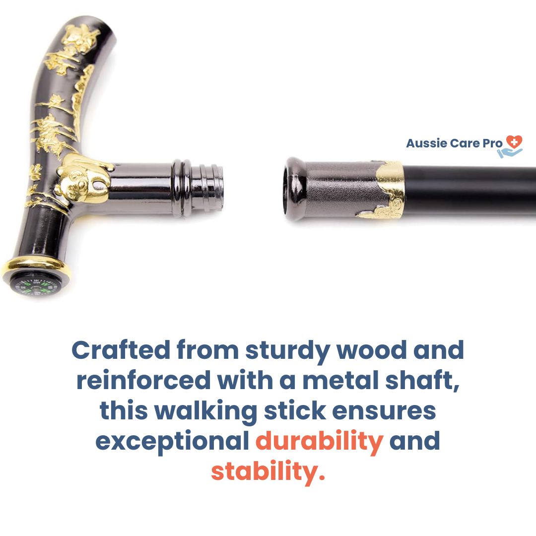 Premium Orthopedic Walking Cane with Sculpted Handle & Built-in Compass – Elegant & Durable