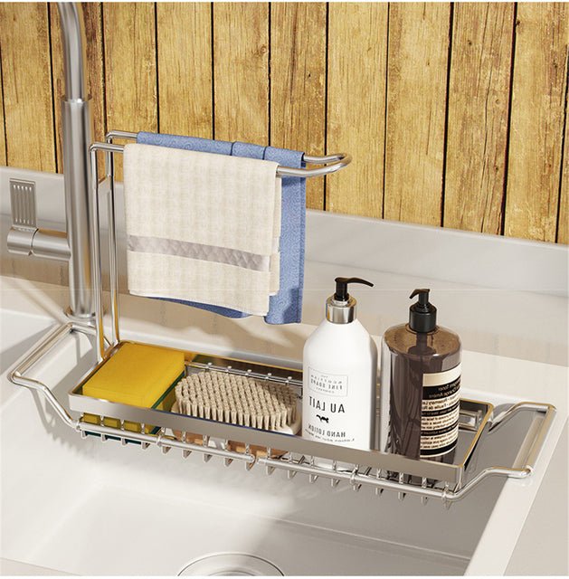 Adjustable Sink Organizer Rack – Space-Saving Over-Sink Storage Shelf for Kitchen Cleaning Essentials