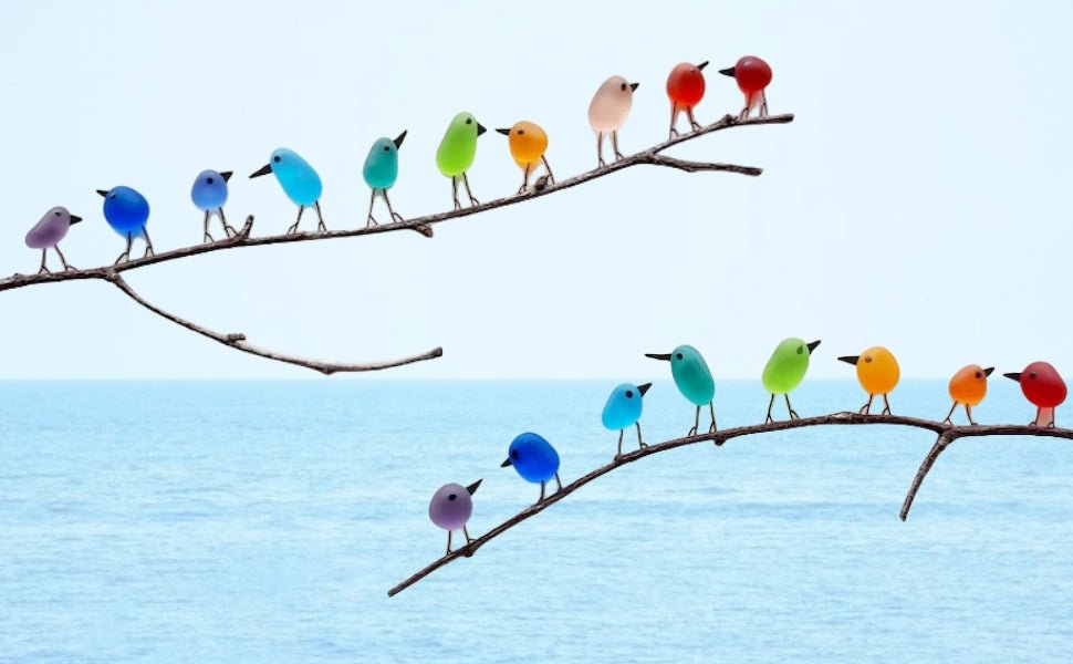 Colourful Bird Wall Art – Recycled Sea Glass Birds on Branch | Nature-Inspired Home Decor
