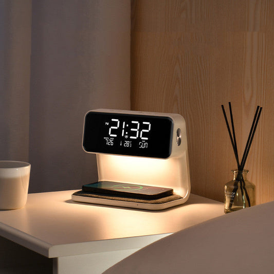 3-in-1 Bedside Lamp with Wireless Charger – LCD Alarm Clock & Touch Dimmable LED Table Lamp