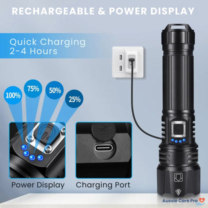 Aussie Care Pro High-Powered Rechargeable LED Torch – 990000 Lumens
