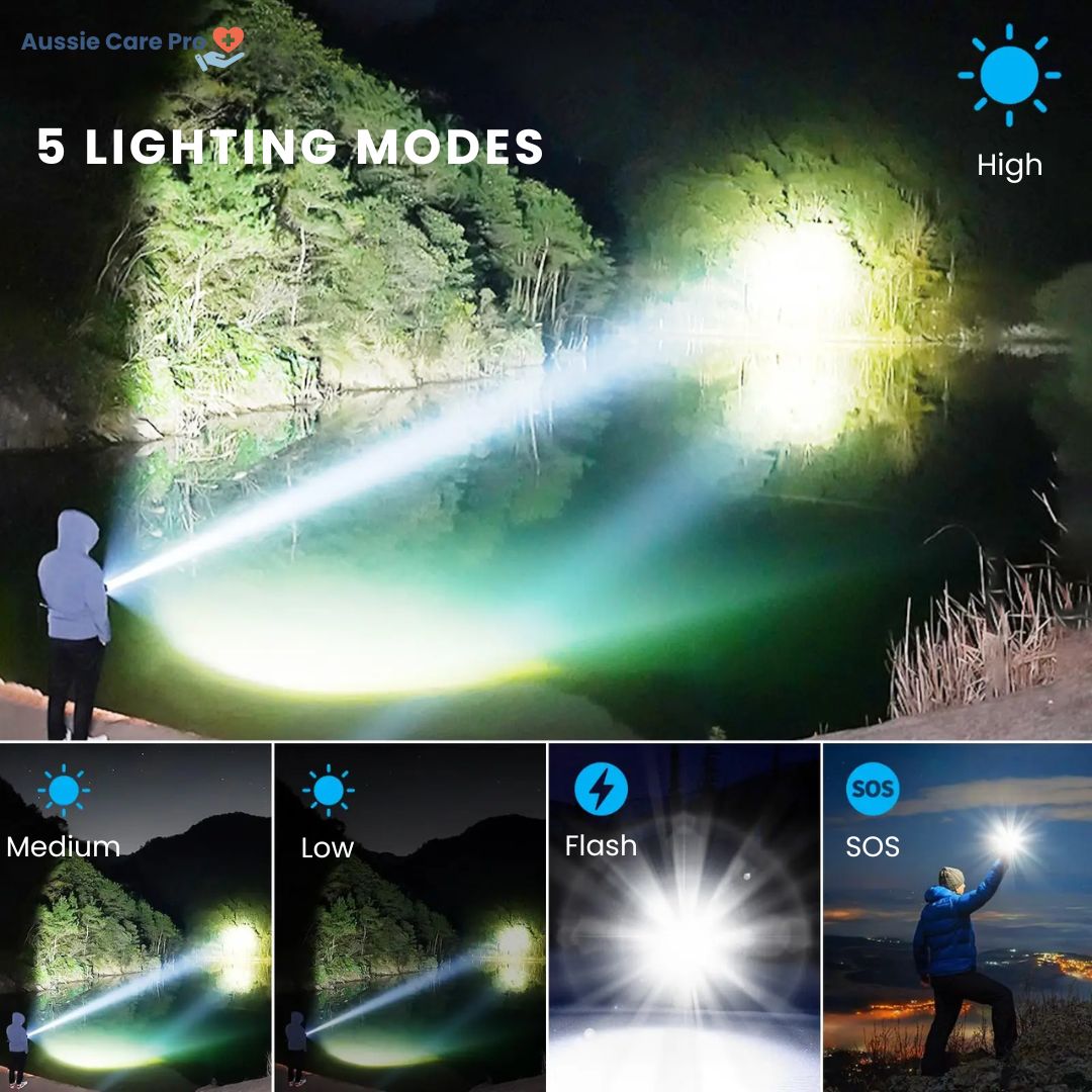 Aussie Care Pro High-Powered Rechargeable LED Torch – 990000 Lumens