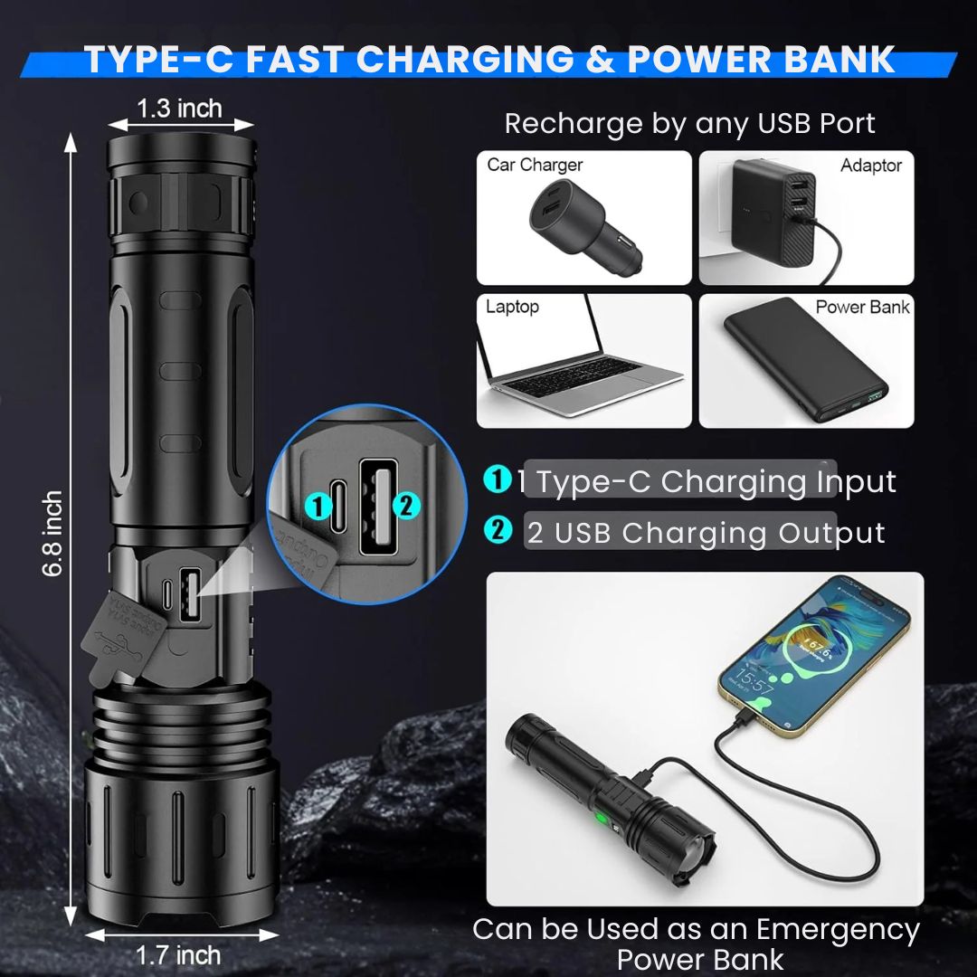 Aussie Care Pro Tactical Flashlight – 100000 Lumen Rechargeable LED Torch