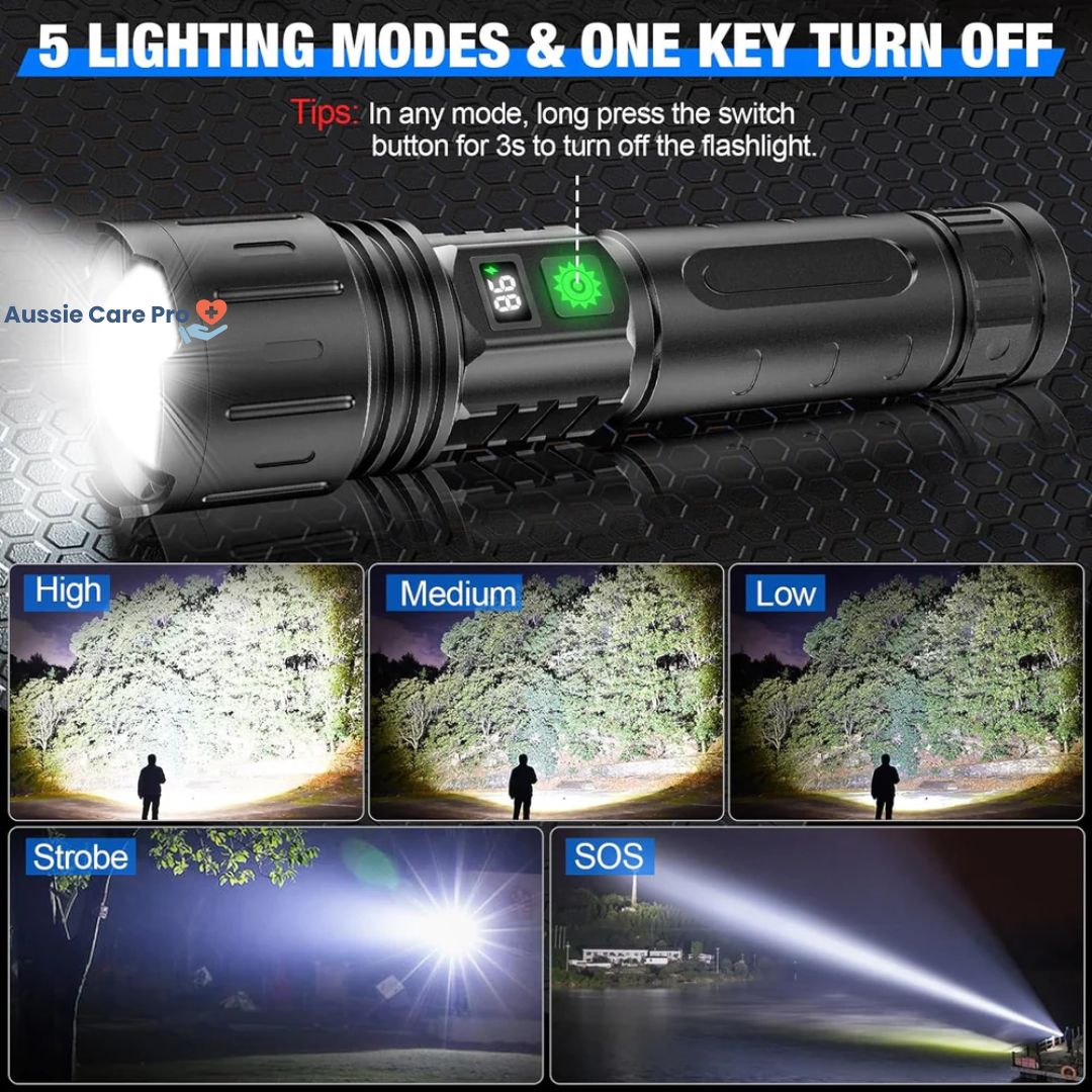 Aussie Care Pro Tactical Flashlight – 100000 Lumen Rechargeable LED Torch