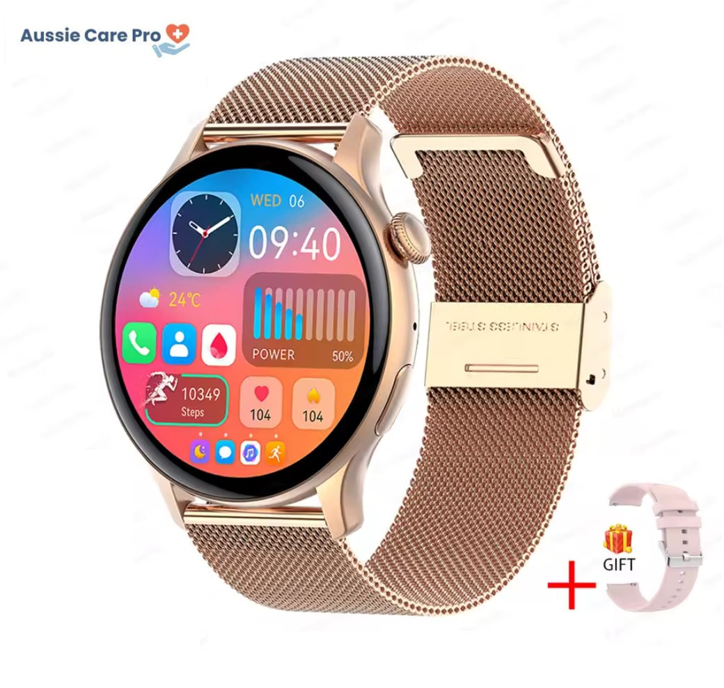 Smart Gold Women’s Smartwatch – Elegant Stainless Steel Design with Ac ...