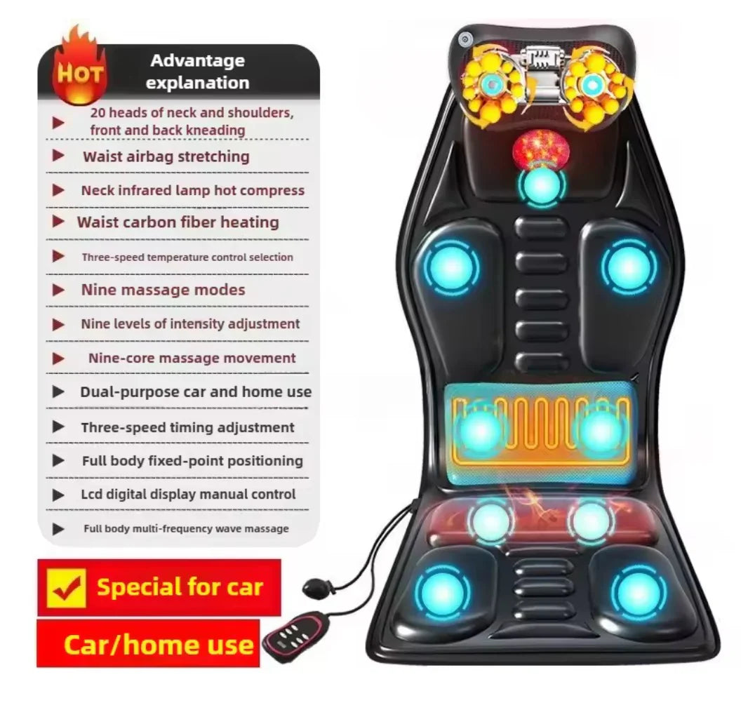 Shiatsu Full Body Back Massager with Heat & Adjustable Seat – Stress & Pain Relief Cushion