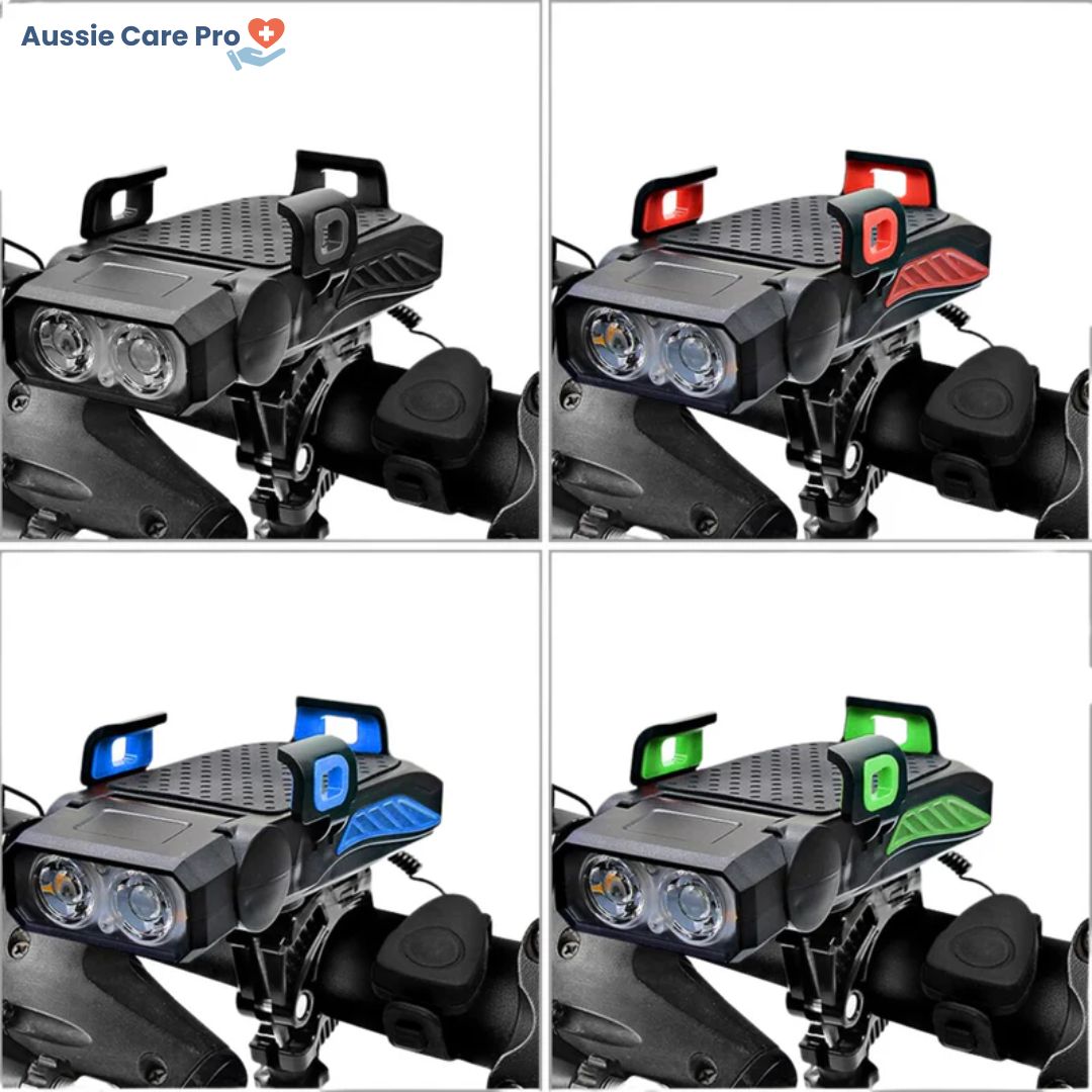 Smart 4-in-1 Bike Phone Holder – Light, Power Bank, Bell & Mount (Waterproof)