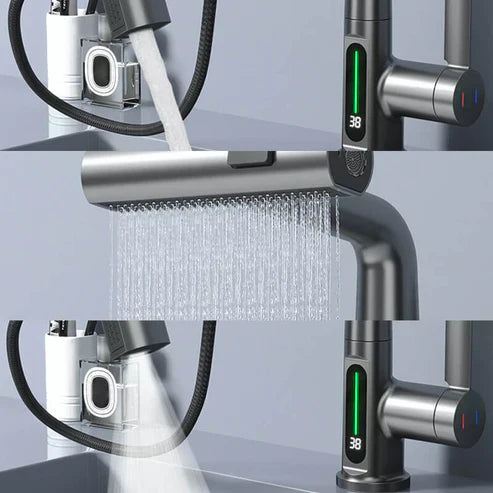 WaterMaster Flexible LED Kitchen & Bathroom Faucet – 360° Swivel, Pull-Out Hose & 5 Spray Modes