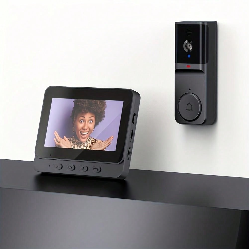 Wireless HD Doorbell Camera 4.3" IPS Display with Rechargeable Battery – Easy Installation