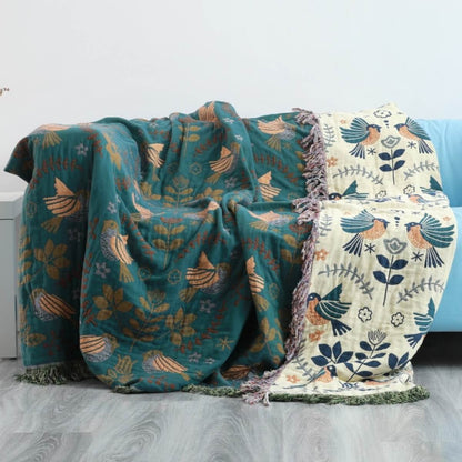 Reversible Scandinavian Bird Throw Blanket – Cosy & Versatile for All Seasons