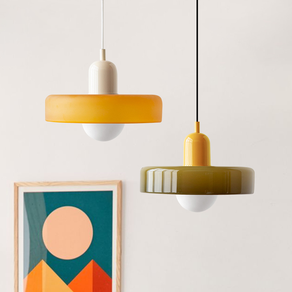 Coloured Glass Pendant Light – Elegant Bauhaus-Style Hanging Lamp for Living Room & Dining Area