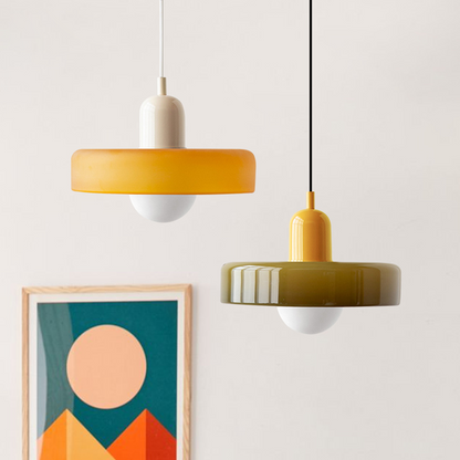 Coloured Glass Pendant Light – Elegant Bauhaus-Style Hanging Lamp for Living Room & Dining Area
