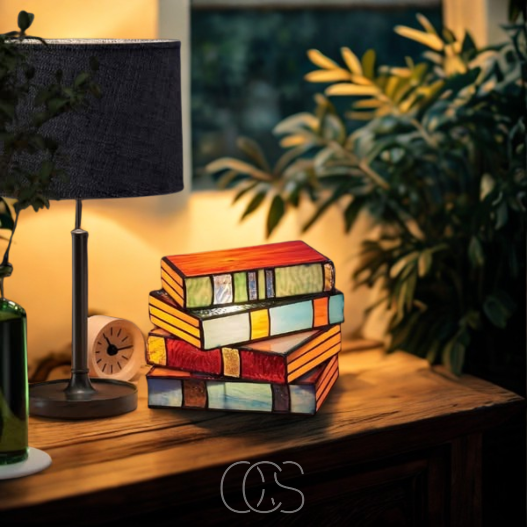 Wireless Mosaic Book Lamp – Tiffany Style Decorative Table Light for Reading & Ambience