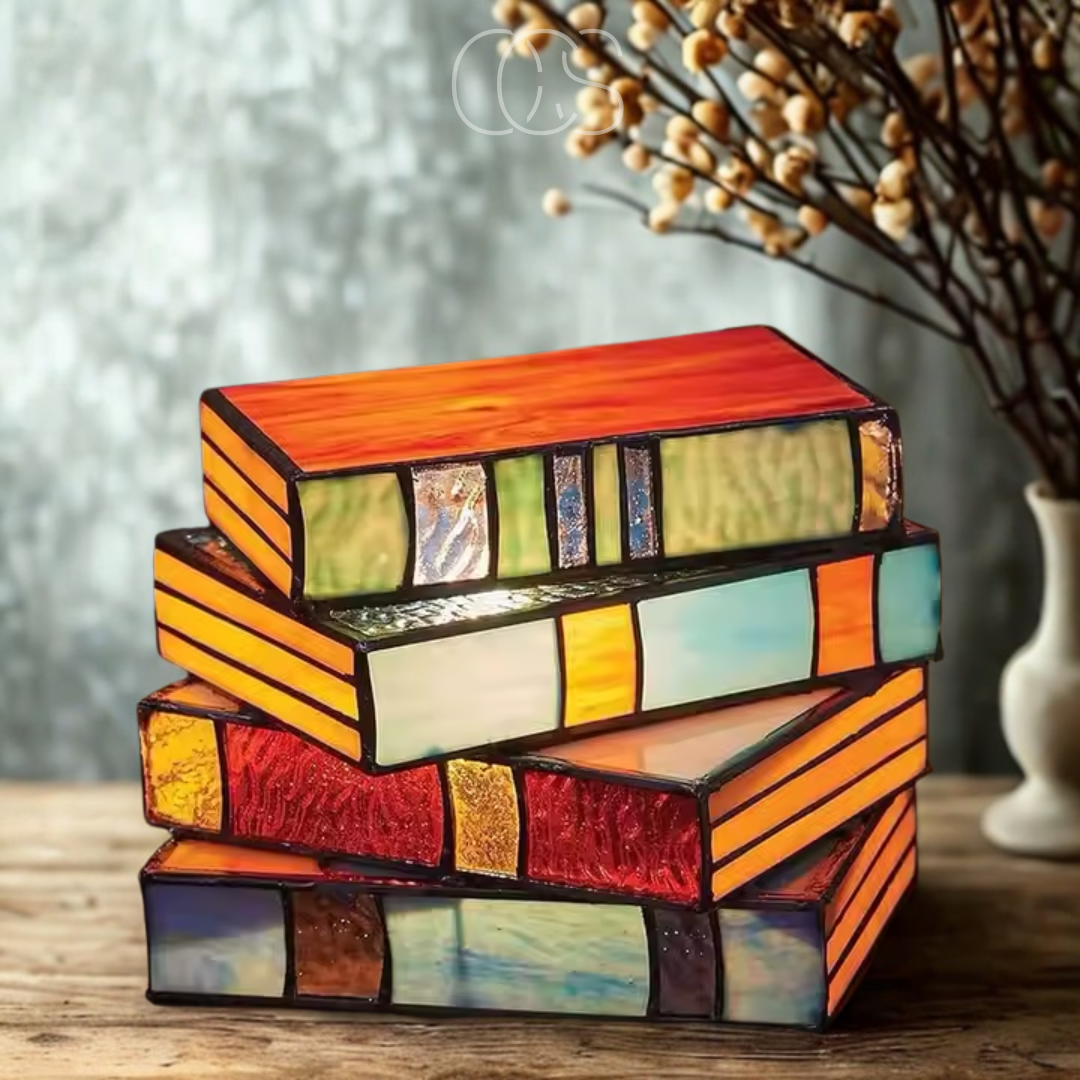 Wireless Mosaic Book Lamp – Tiffany Style Decorative Table Light for Reading & Ambience