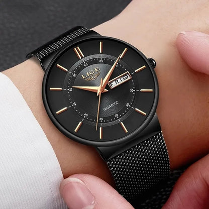 Luxury Men’s Ultra-Thin Waterproof Stainless Steel Quartz Watch – Elegant Date Display Sports Wristwatch