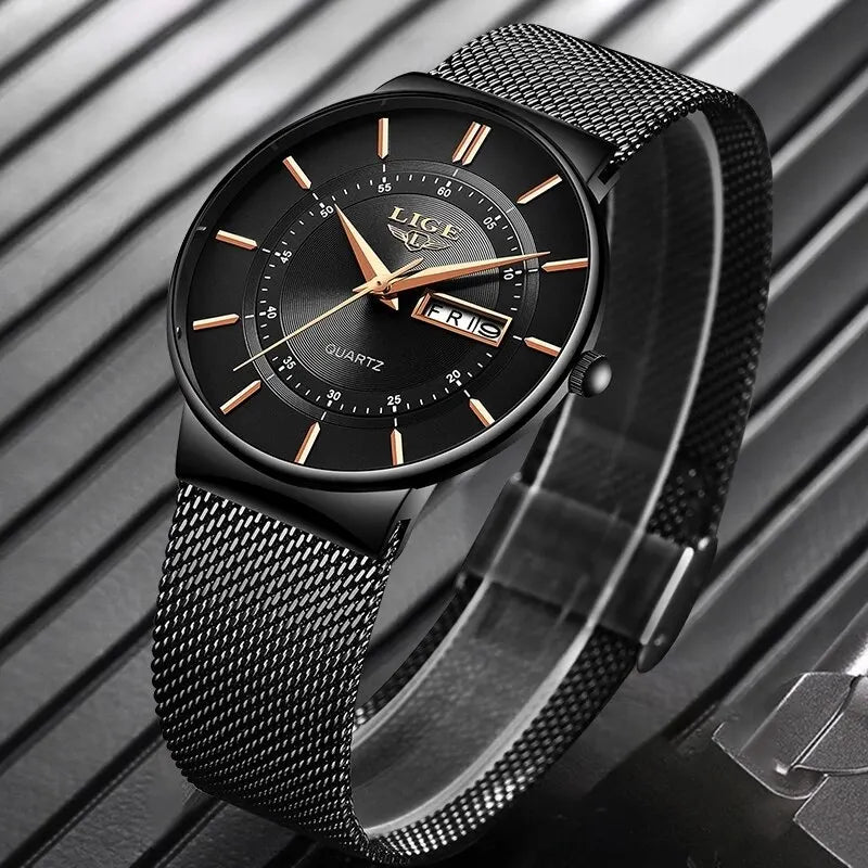 Luxury Men’s Ultra-Thin Waterproof Stainless Steel Quartz Watch – Elegant Date Display Sports Wristwatch