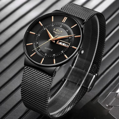 Luxury Men’s Ultra-Thin Waterproof Stainless Steel Quartz Watch – Elegant Date Display Sports Wristwatch