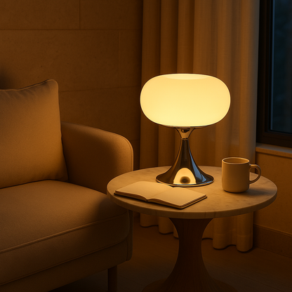 RetroGlow Bauhaus Table Lamp – Glass & Iron Bedside Light