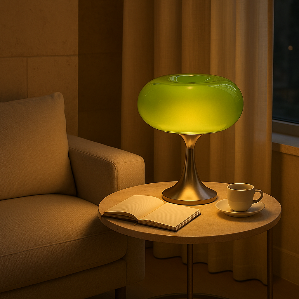 RetroGlow Bauhaus Table Lamp – Glass & Iron Bedside Light