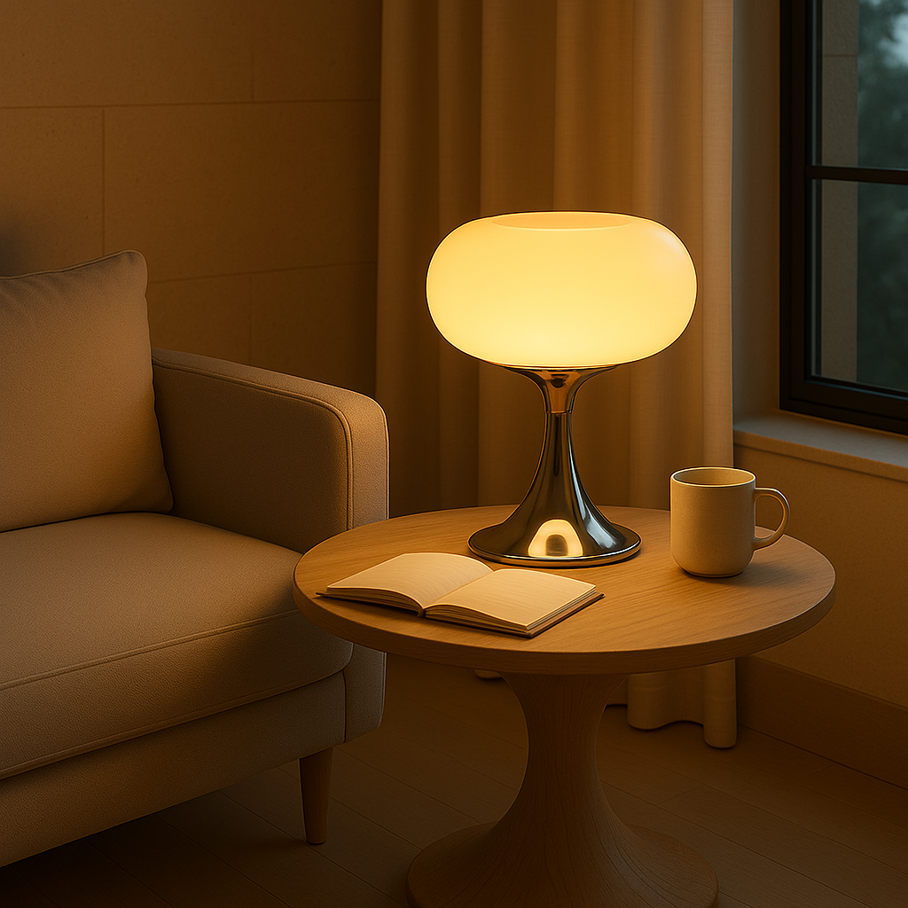 RetroGlow Bauhaus Table Lamp – Glass & Iron Bedside Light