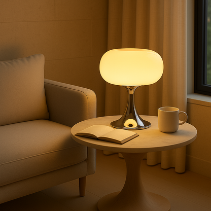 RetroGlow Bauhaus Table Lamp – Glass & Iron Bedside Light