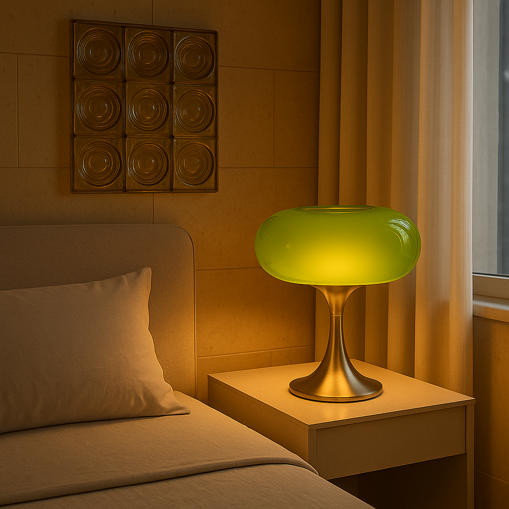 RetroGlow Bauhaus Table Lamp – Glass & Iron Bedside Light