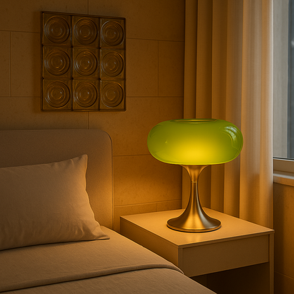 RetroGlow Bauhaus Table Lamp – Glass & Iron Bedside Light