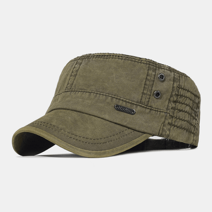 Adjustable Washed Cotton Military Flat Cap for Men – Classic Army Style Hat