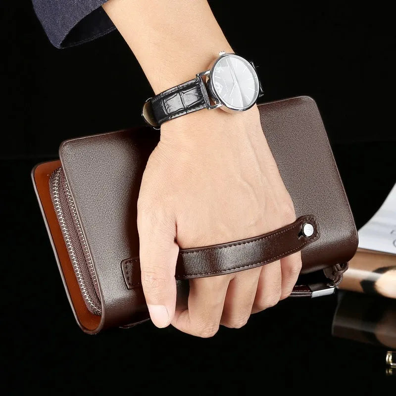 Men's Genuine Leather Clutch Bag – Stylish & Spacious PU Leather Wallet for Daily Essentials