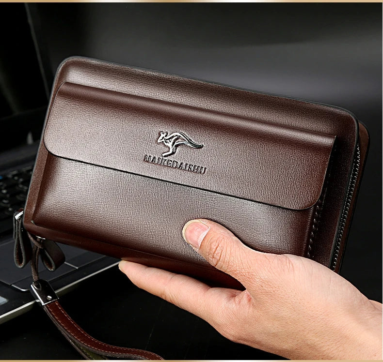 Men's Genuine Leather Clutch Bag – Stylish & Spacious PU Leather Wallet for Daily Essentials