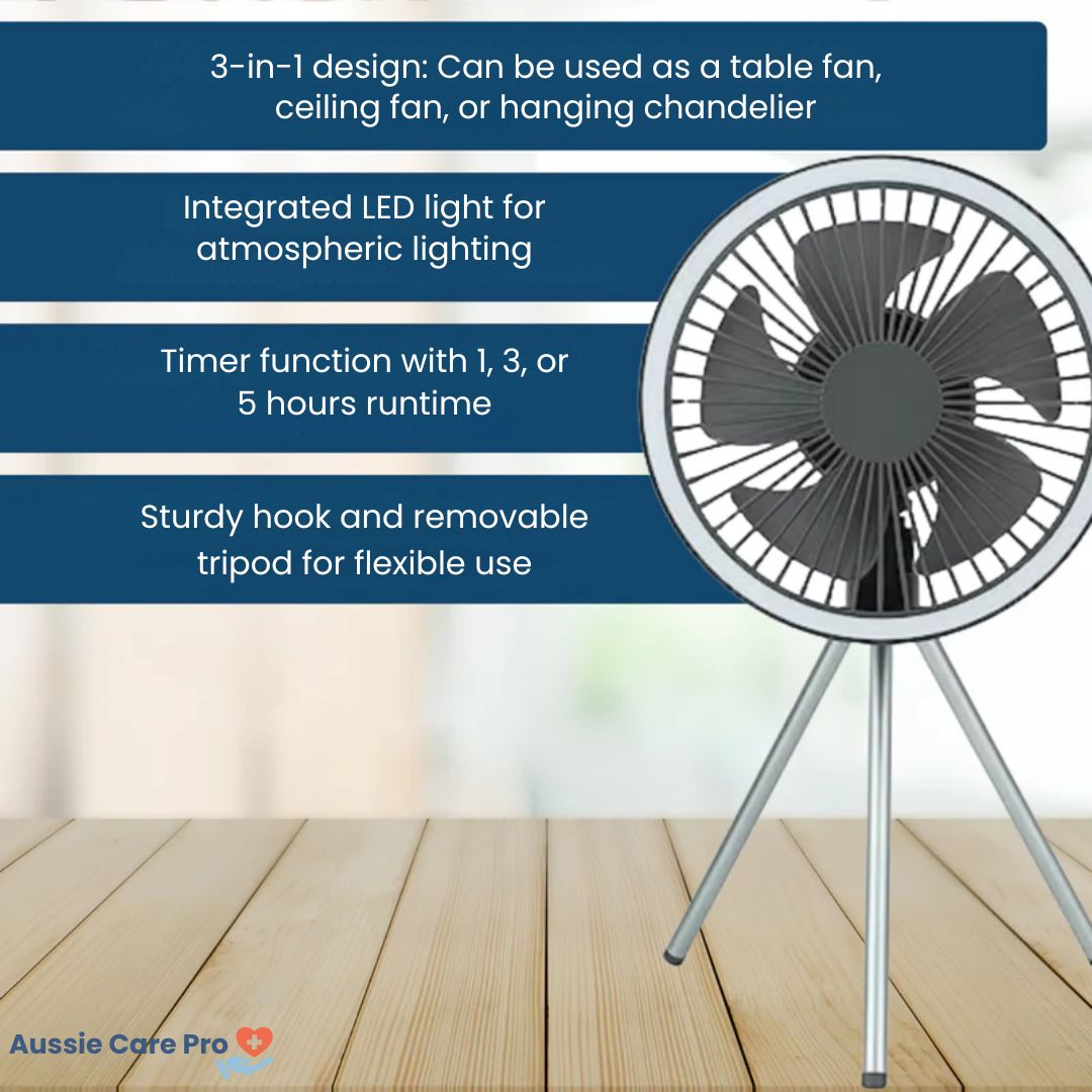 Rechargeable Camping Fan with LED Light & Powerbank