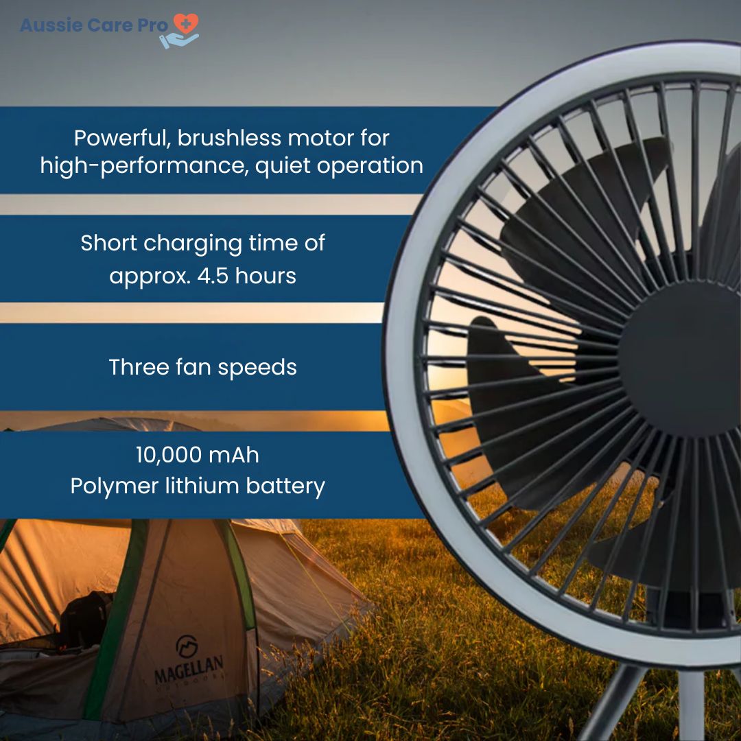 Rechargeable Camping Fan with LED Light & Powerbank
