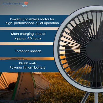 Rechargeable Camping Fan with LED Light & Powerbank