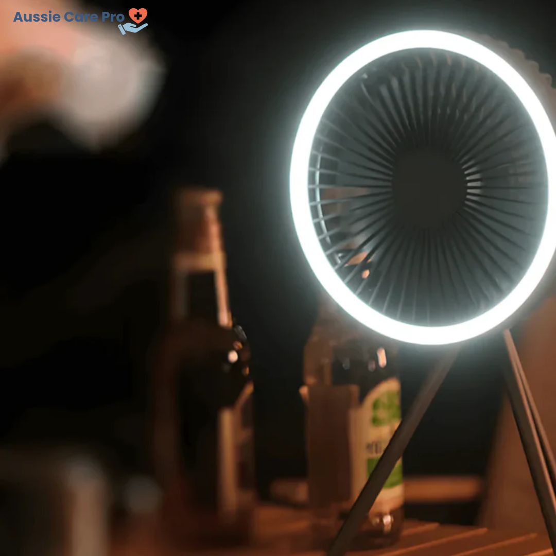 Rechargeable Camping Fan with LED Light & Powerbank