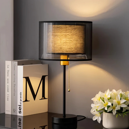 Lumis – Vintage Table Lamp with Double Fabric Shade | Warm Ambient Lighting for Bedroom or Living Room