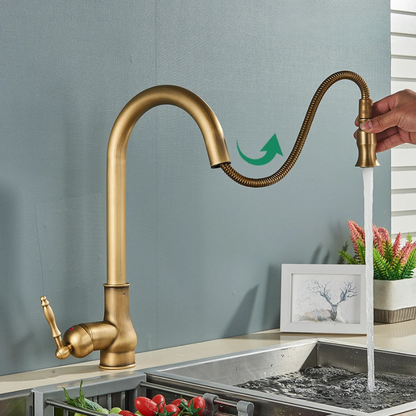 VintageTap Antique Brass Kitchen Tap – Retro Style Mixer Faucet with Swivel Spout