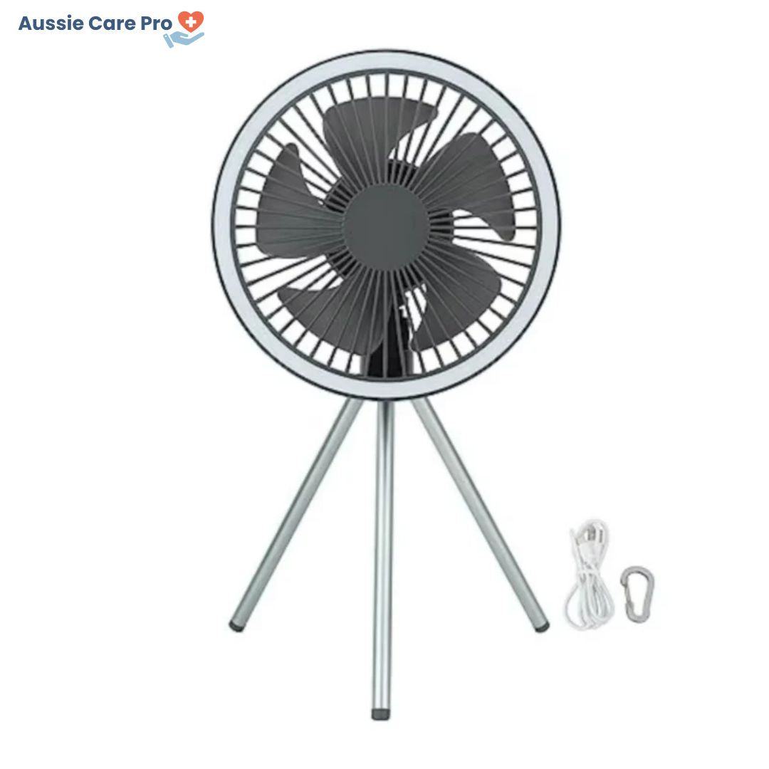 Rechargeable Camping Fan with LED Light & Powerbank