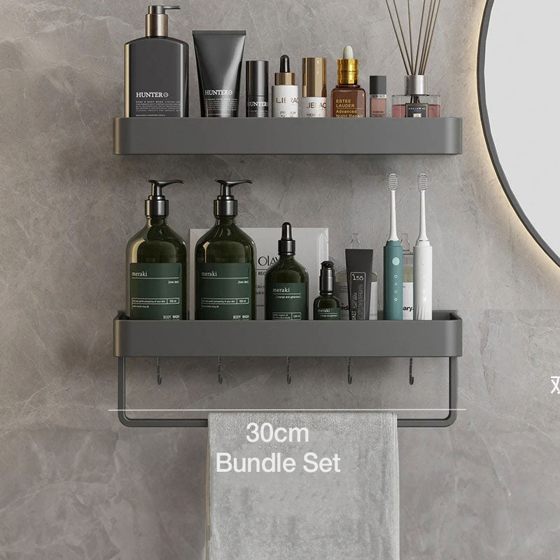 Modern Grey Bathroom Shelf – Stylish Wall-Mounted Storage with Optional Towel Rail