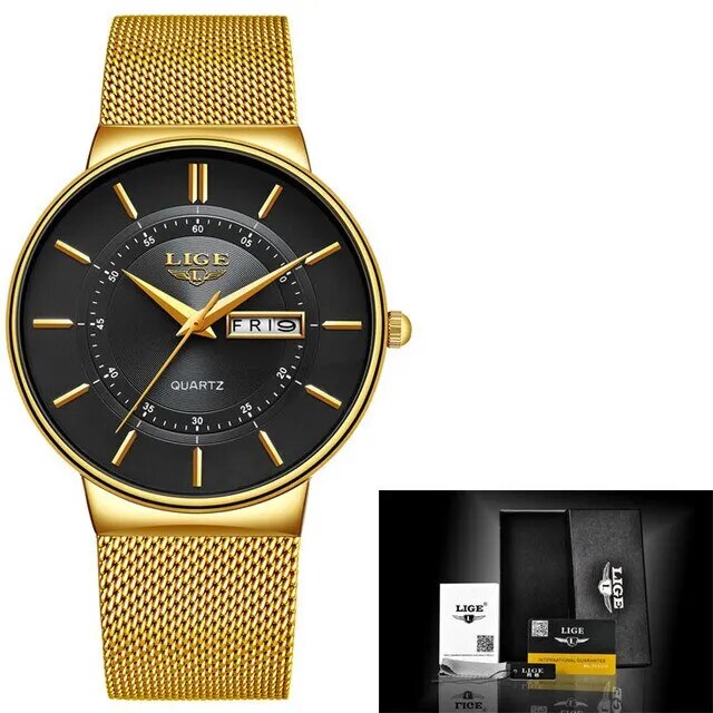 Luxury Men’s Ultra-Thin Waterproof Stainless Steel Quartz Watch – Elegant Date Display Sports Wristwatch