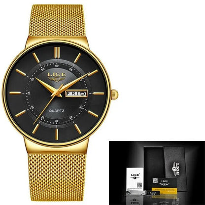 Luxury Men’s Ultra-Thin Waterproof Stainless Steel Quartz Watch – Elegant Date Display Sports Wristwatch