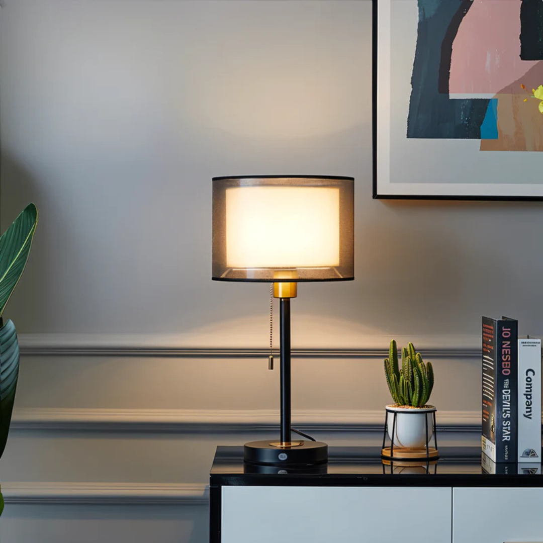 Lumis – Vintage Table Lamp with Double Fabric Shade | Warm Ambient Lighting for Bedroom or Living Room