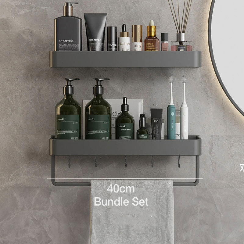 Modern Grey Bathroom Shelf – Stylish Wall-Mounted Storage with Optional Towel Rail
