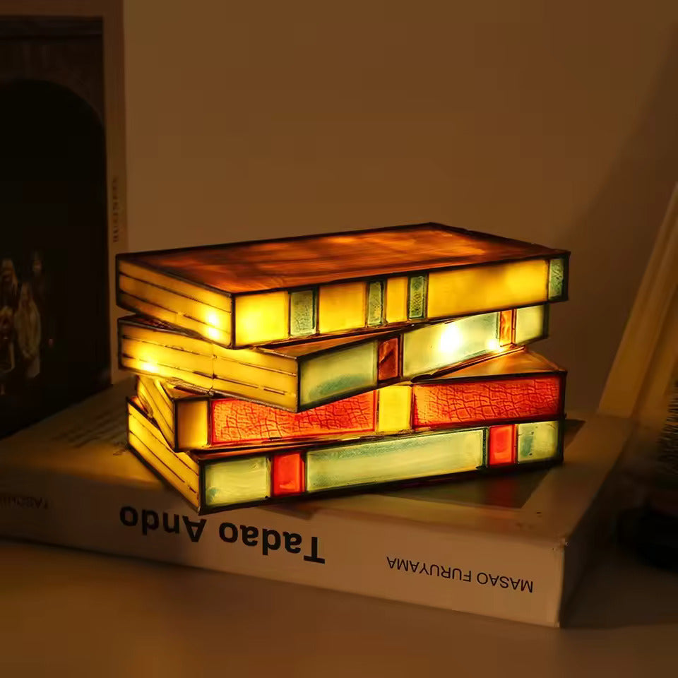 Wireless Mosaic Book Lamp – Tiffany Style Decorative Table Light for Reading & Ambience