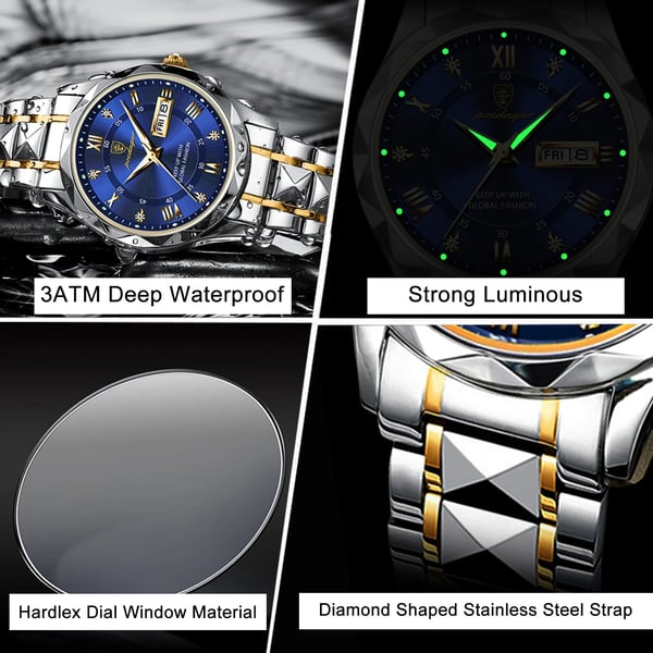 Waterproof Luxury Men’s Watch with Luminous Hands & Date