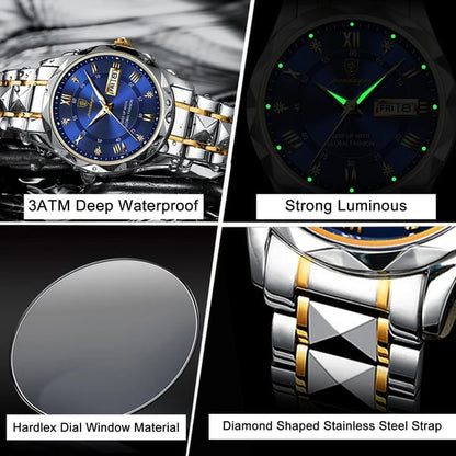 Waterproof Luxury Men’s Watch with Luminous Hands & Date