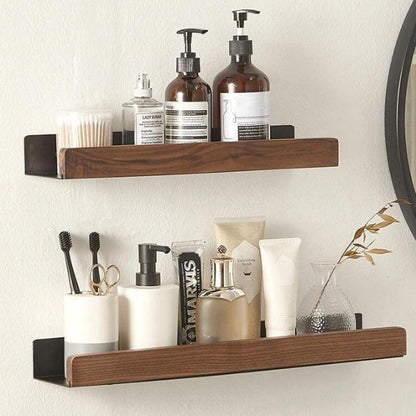 Solid Wood Bathroom Shelf – No-Drill Wall Mounted Bathroom Organizer