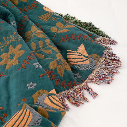 Reversible Scandinavian Bird Throw Blanket – Cosy & Versatile for All Seasons